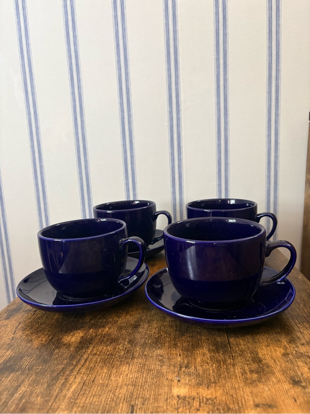 Cobalt Blue Ceramic Tea Cup and Saucer Set - 4 Pieces